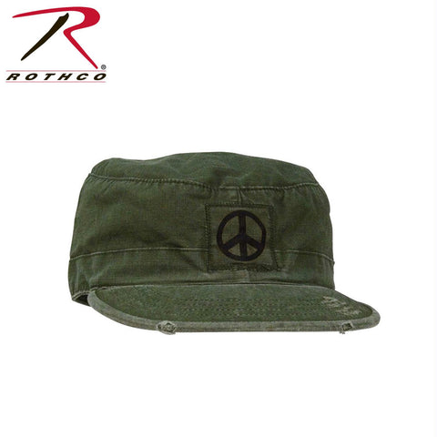 Rothco Vintage Rip-Stop Fatigue Cap- Olive Drab with Black Peace Sign